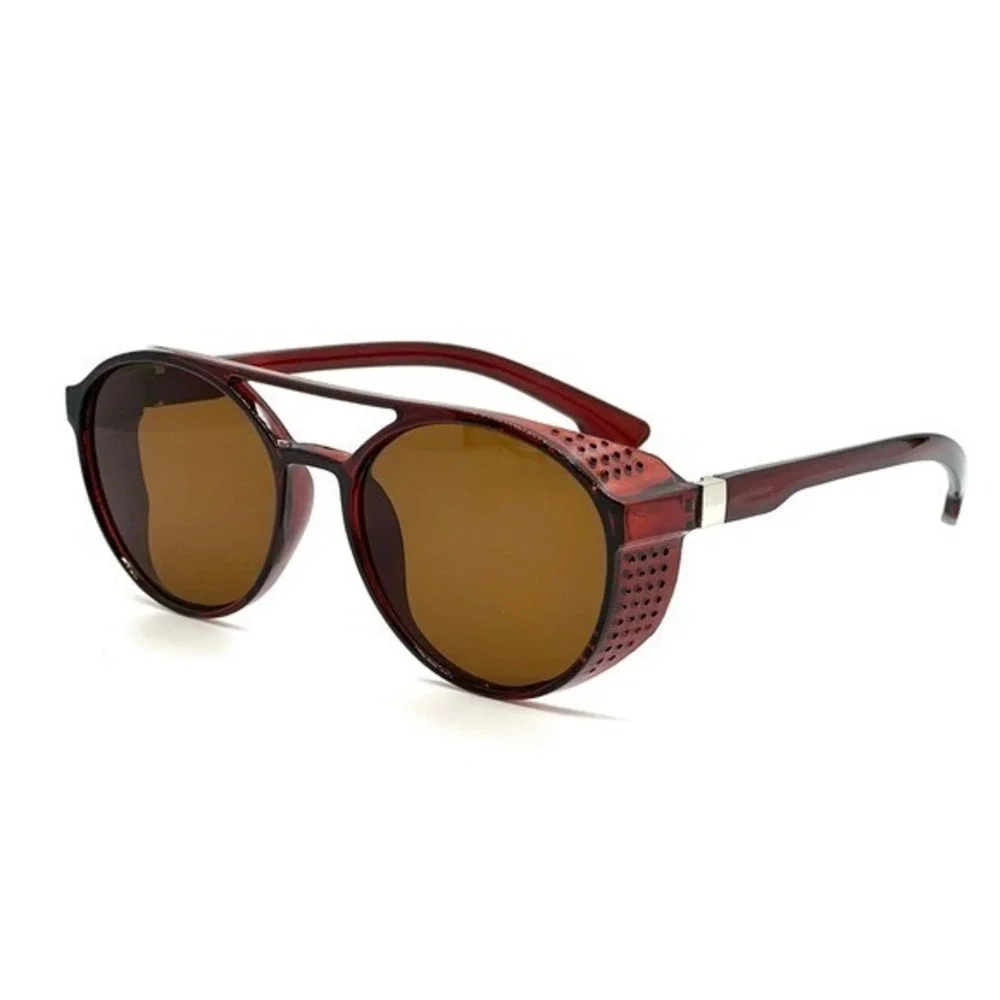 Unisex‎ Vintage Steampunk Sunglasses Fashion Round Brown Retro Eyewear Men Women